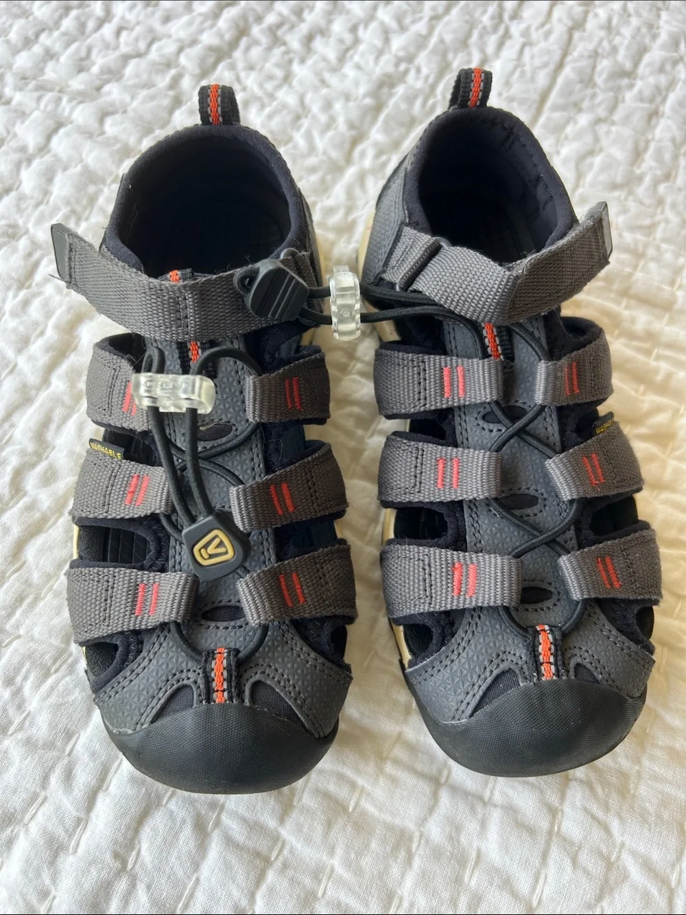 Keen Boys Grey Closed-Toe Strappy Sandals with orange Accents